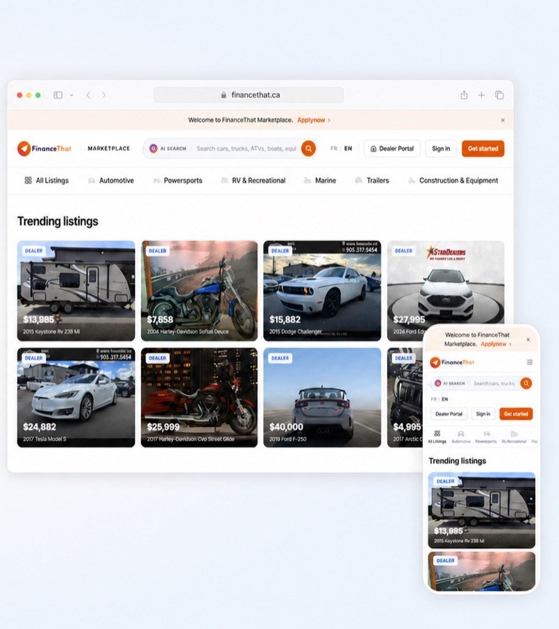 FinanceThat.ca Marketplace desktop and mobile website interface built by Daptly